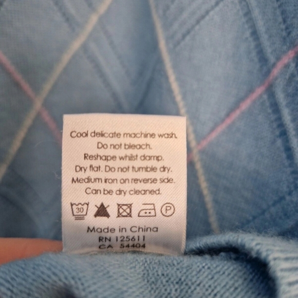 Mens Size L Blue 100% Merino Wool Golf Diamond Argyle Sweater Vest Waistcoat - Picture 5 of 7